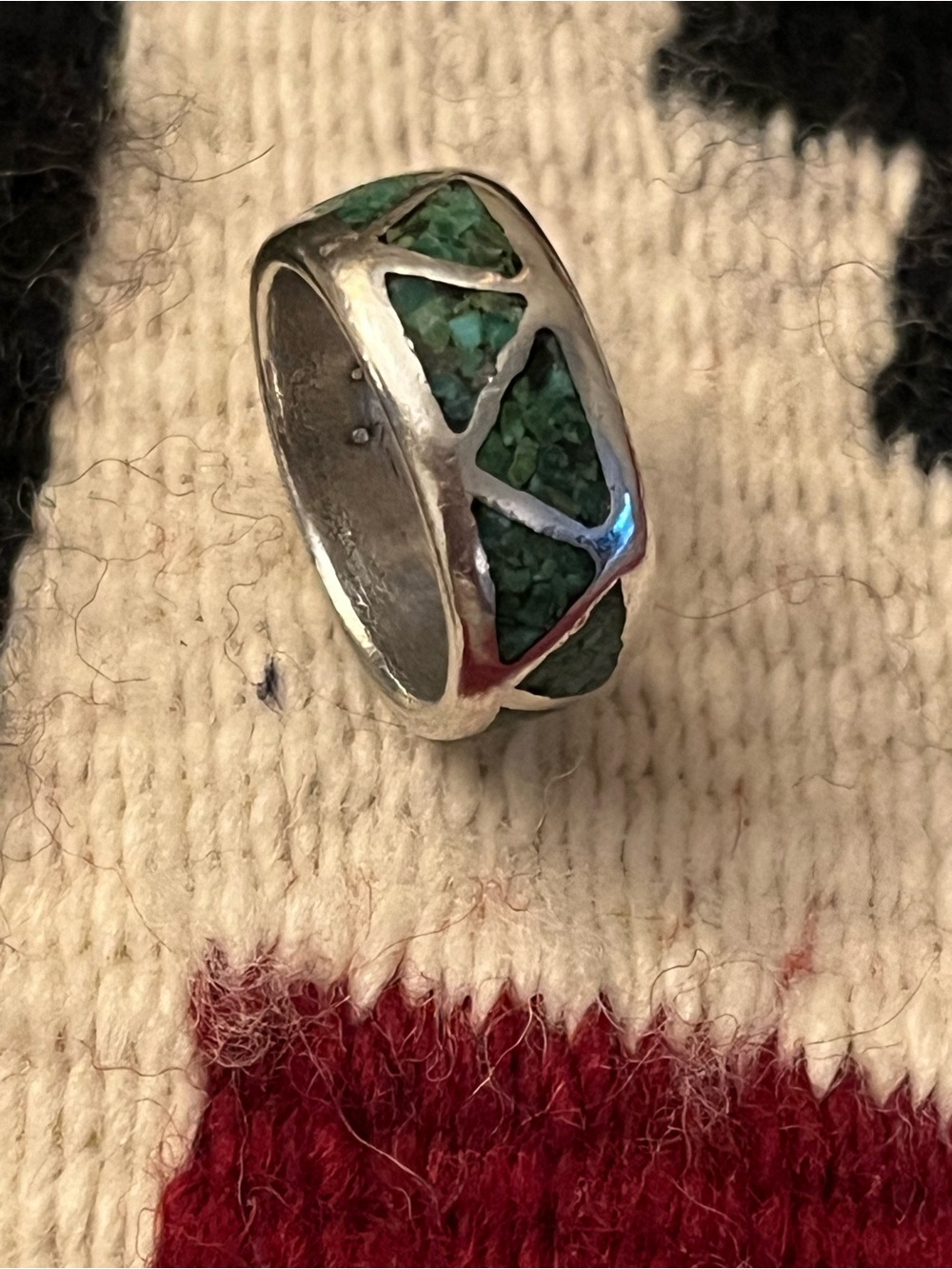 Green Turquoise Silver Band Ring